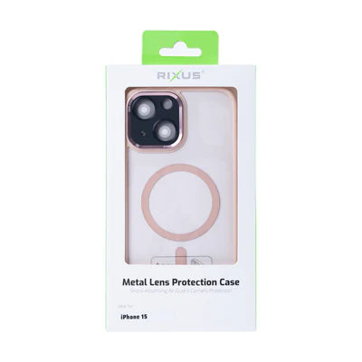 RIXUS MagSafe Hülle für iPhone 15 – Roségold mit Metall-Kameraschutz
