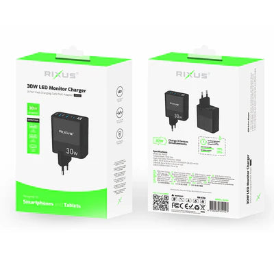 Rixus 30W LED Monitor Charger – Intelligentes Schnellladegerät mit LED-Anzeige