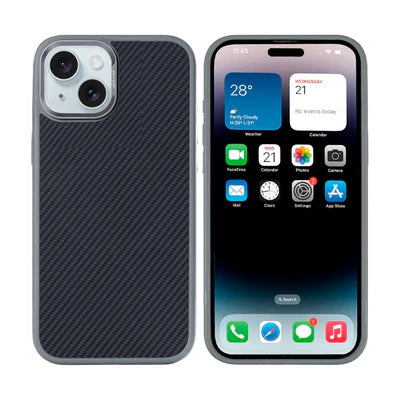 RIXUS Carbon Style Case für iPhone 15 – Silber/Carbon