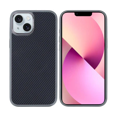 iPhone 14 Schutzhülle im Carbon-Look mit grauen Rändern – Stylisch & stoßfest