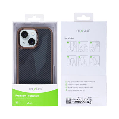 RIXUS Carbon Style Case für iPhone 15 – Braun/Carbon
