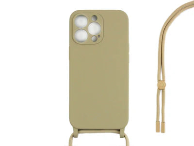 Rixus iPhone 13 Pro Silikon‑Crossbody‑Case in Gold mit Kameraschutz