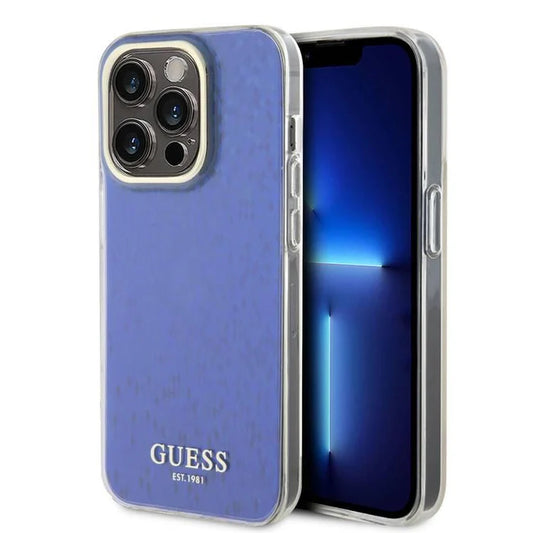 Guess Schutzhülle für iPhone 15 Pro Max – Blau mit Schimmer-Effekt