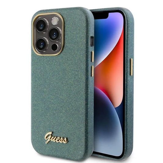Guess Glitter Script Hülle für iPhone 15 Pro Max – Kaki